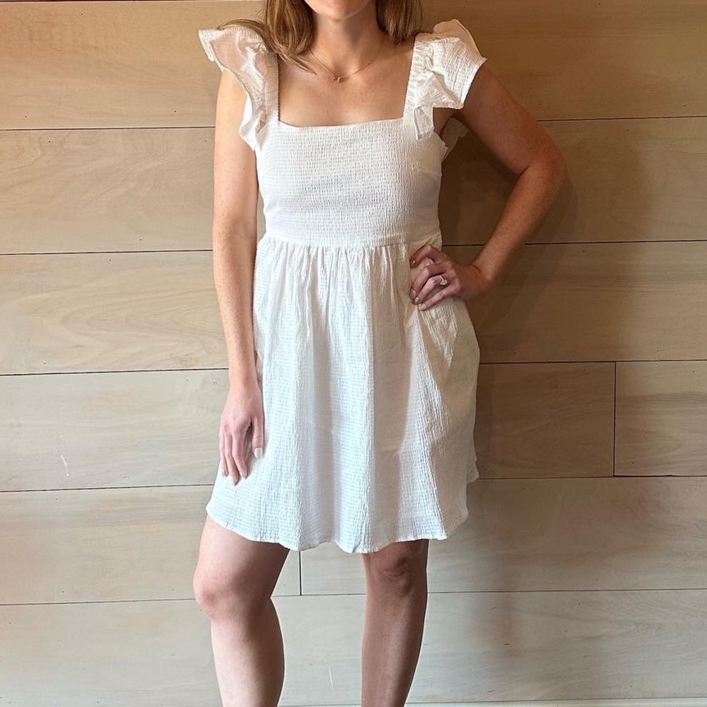 Kensie Ruffle Strap A line Mini Dress in White